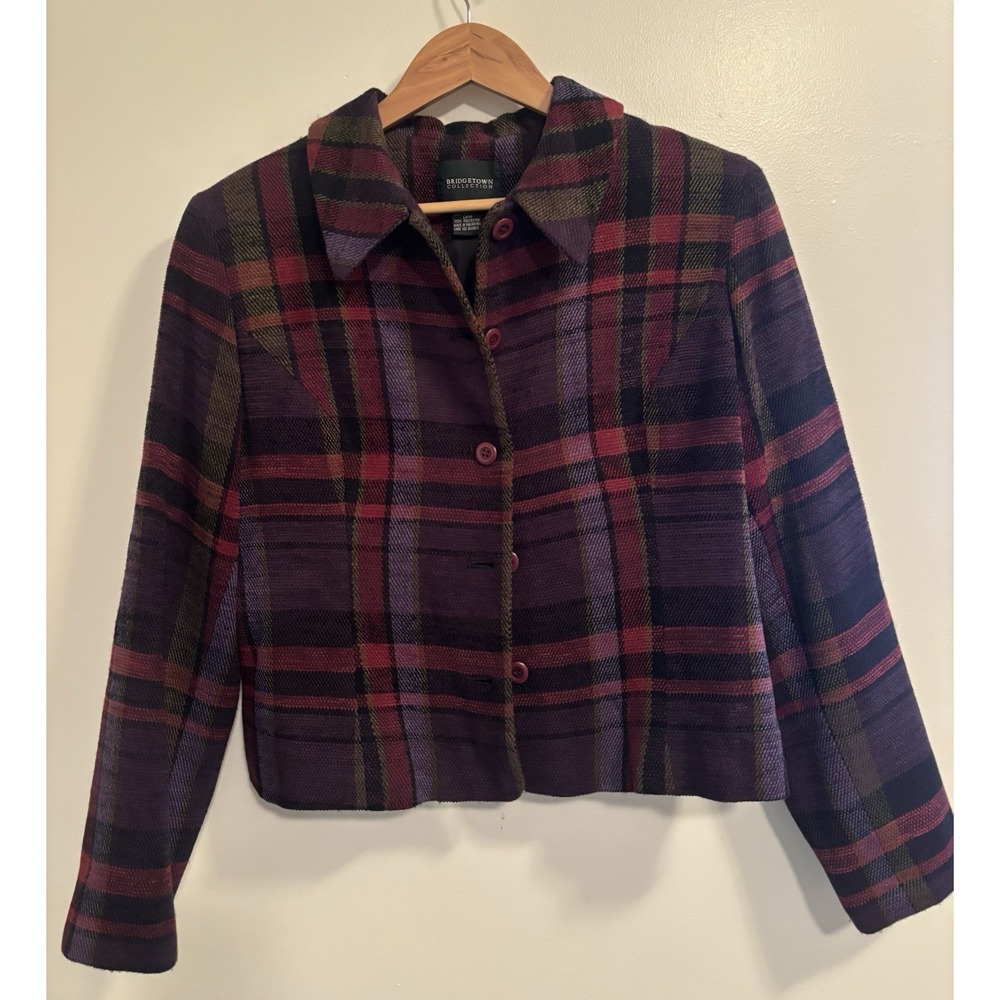 BRIDGETOWN Collection Women's Sz 10 Purple Plaid Jacket Button Front Academia